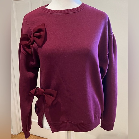 Zara Kids Maroon Bow Detail & Puff Arm Sleeve Sweater Size 13-14 NWT - Picture 2 of 9